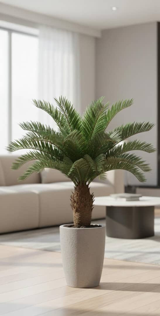 Dwarf sogo palm with bird of paradise 2