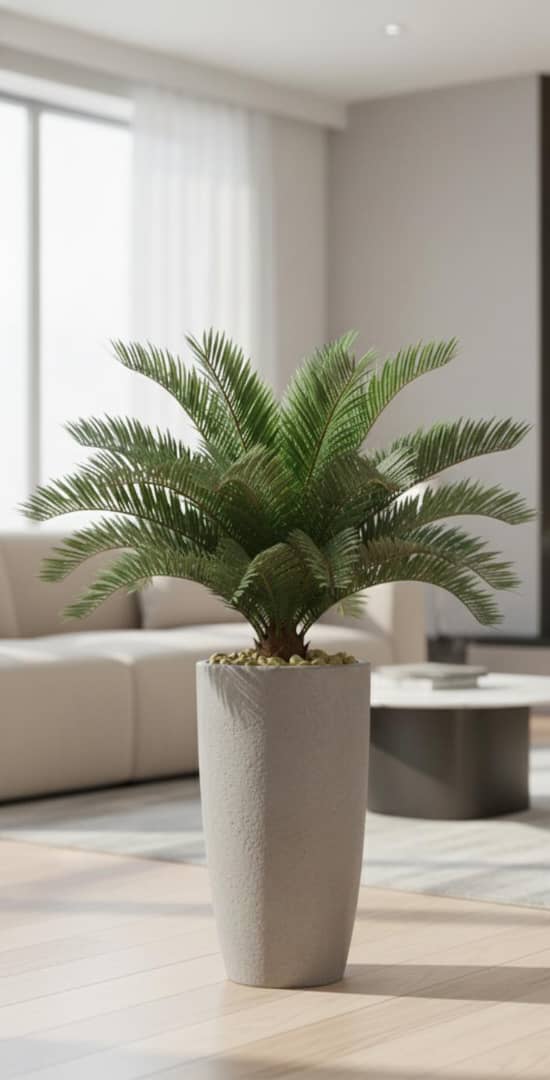 Dwarf sogo palm with bird of paradise 3