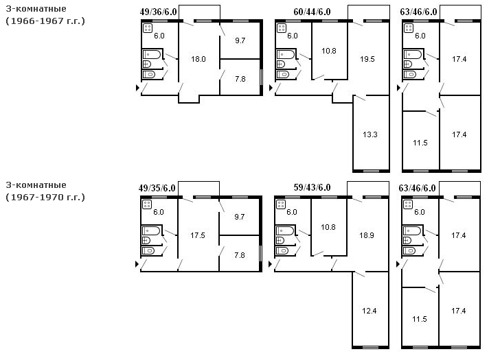 Планировка квартиры брежневка 3 комнаты