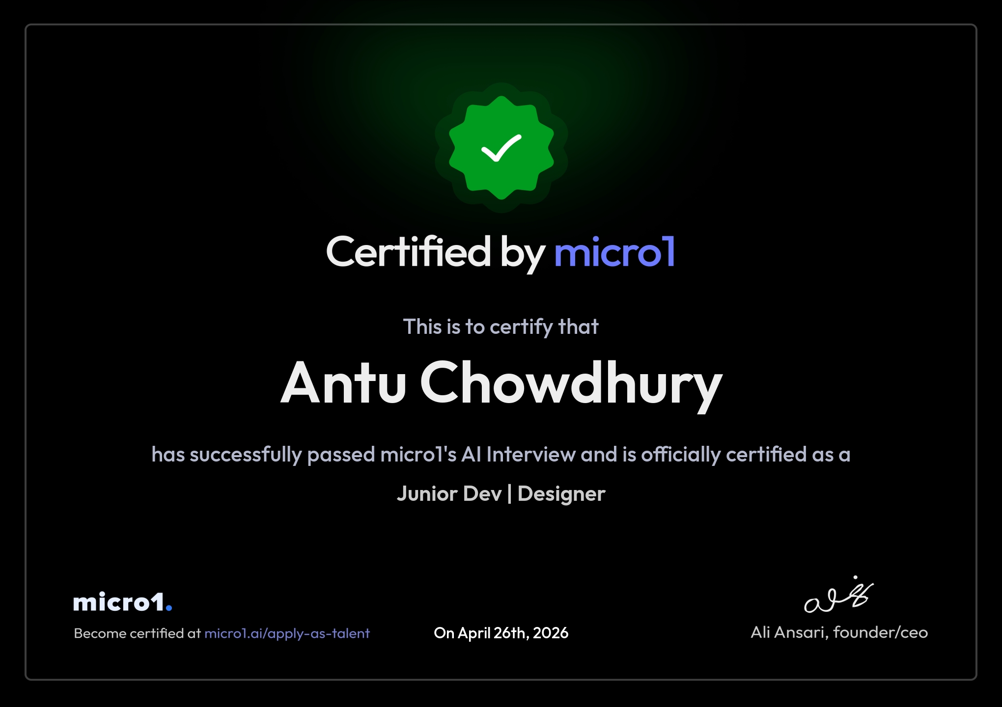 Certified as Junior Dev and Designer