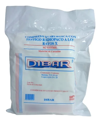 COMPRESA QUIRÚRGICA NO ESTERIL DE 70 CM X 45 CM PAQ C/6 PZAS.