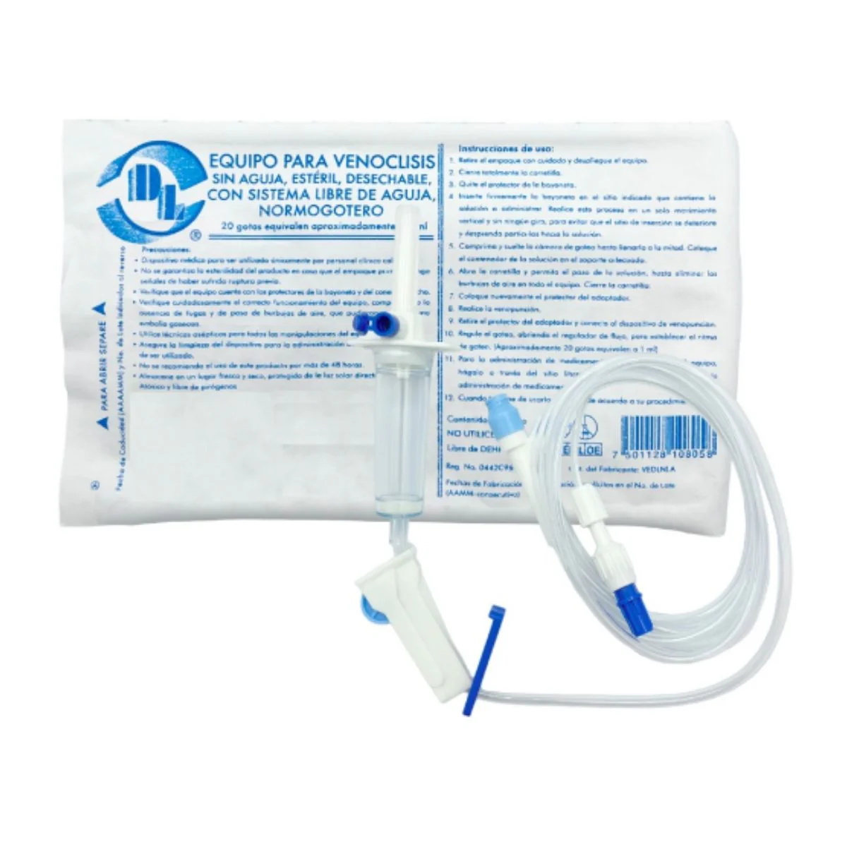 EQUIPO PARA VENOCLISIS ESTERIL LIBRE DE AGUJA (AZUL)