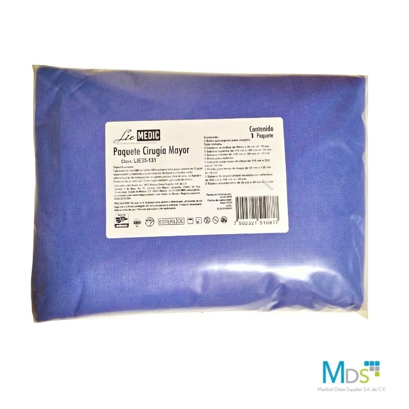 PAQUETE CIRUGÍA MAYOR SMS35G AZUL ESTERIL 1 PAQUETE BULTO DE ROPA SMS DESECHABLE