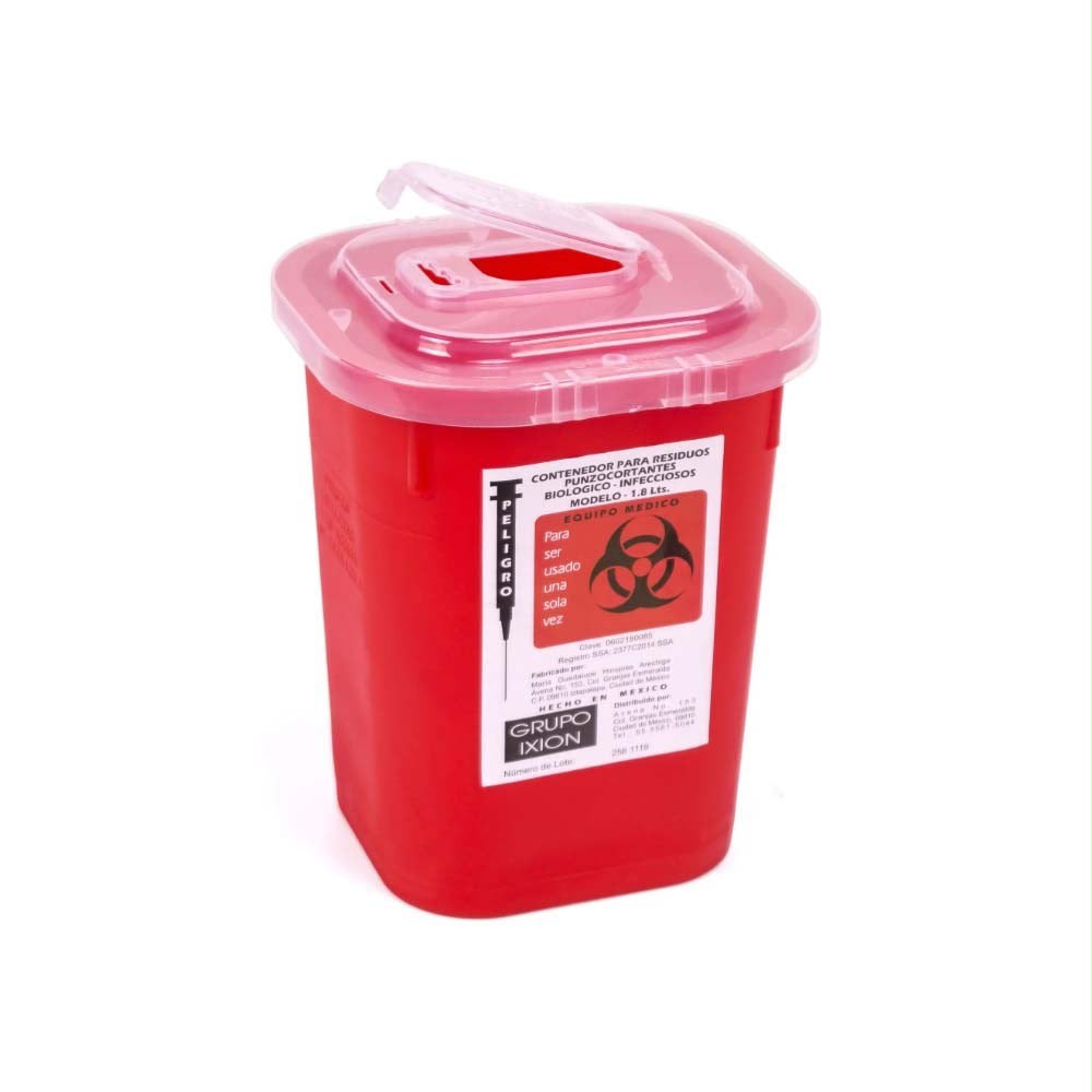 CONTENEDOR PARA RPBI PUNZOCORTANTES (COLOR ROJO) 1.8 LT PIEZA