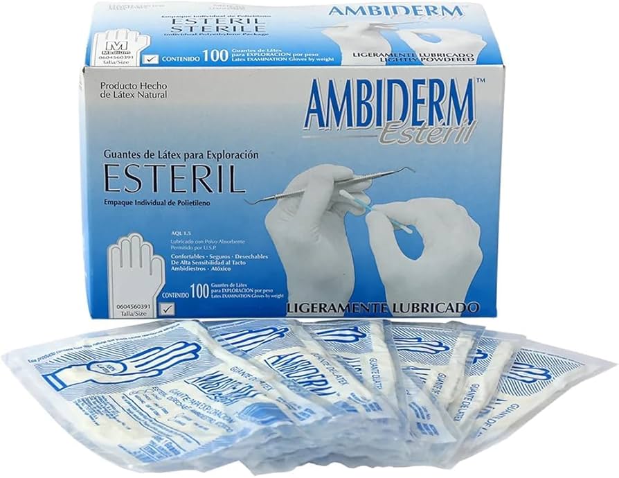 GUANTE ESTERIL MEDIANO C/100PZ AMBIDERM CH. MED. GDE