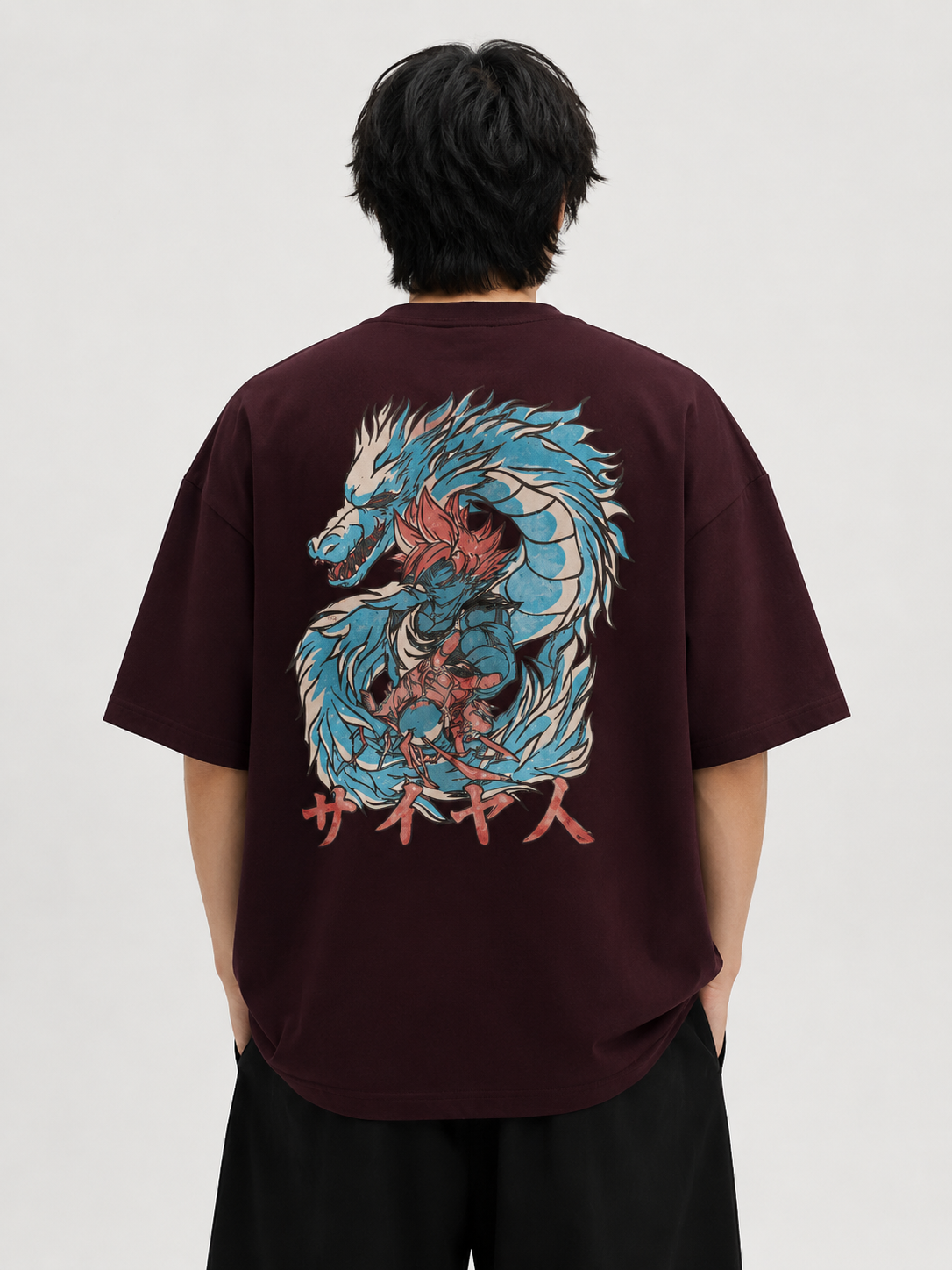 Maroon dragon print down shoulders