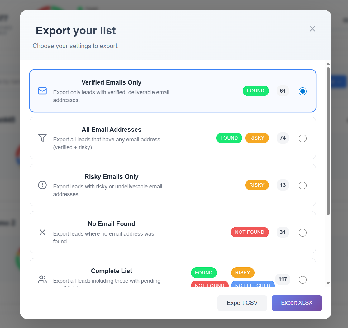 Export Leads Modal