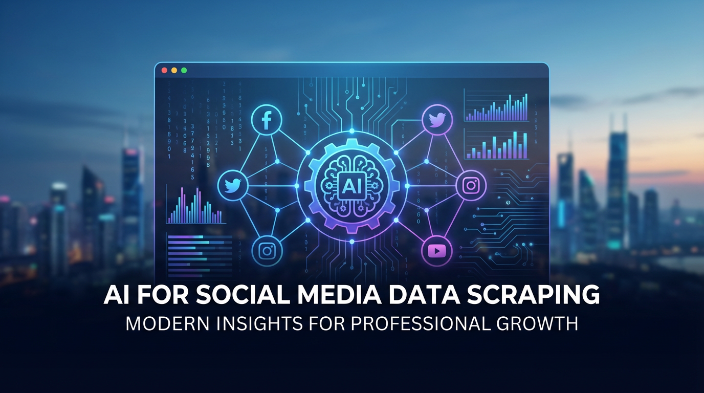 AI-powered social media data scraping visualization showing network connections and data flow