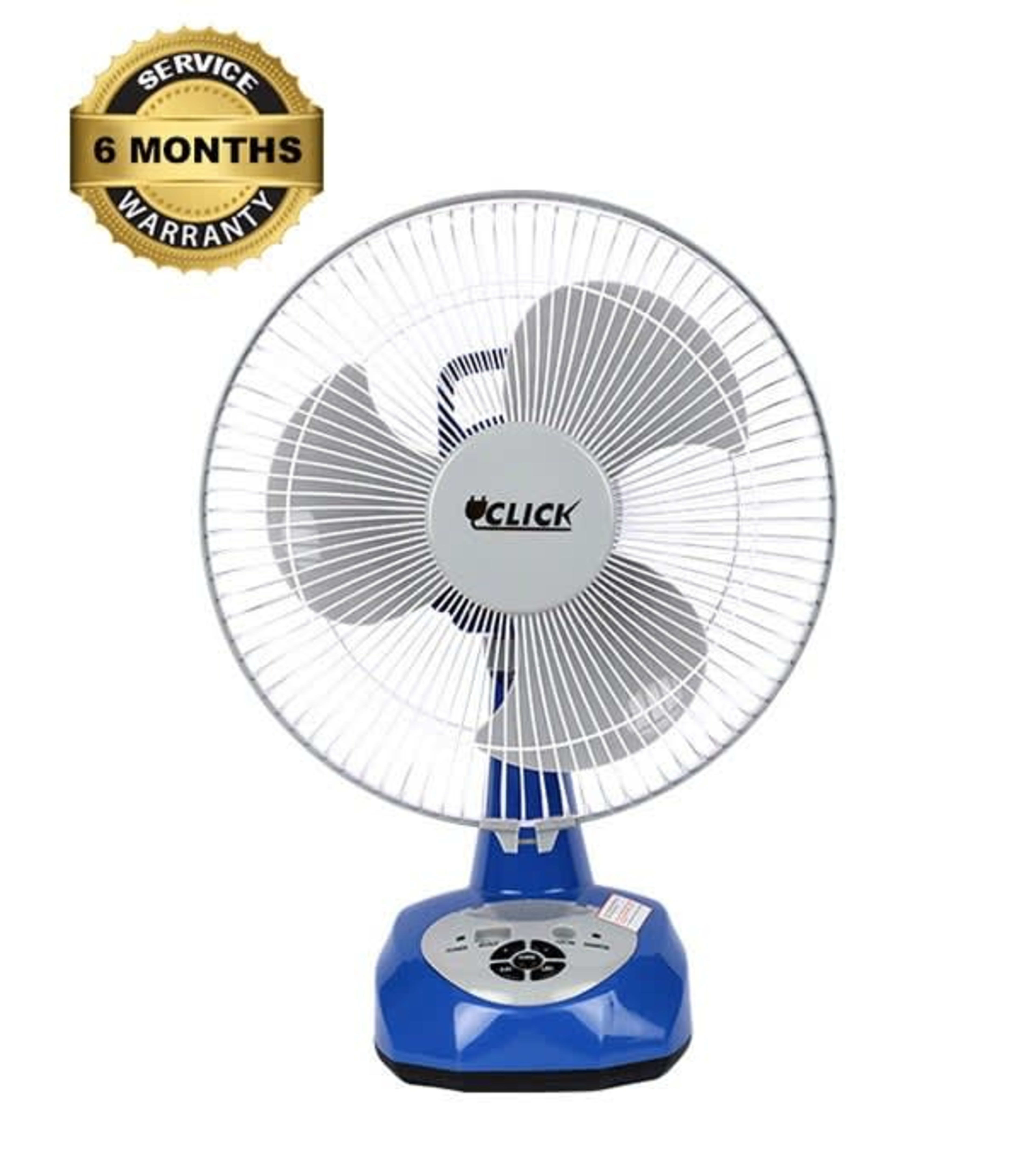 Click Rechargeable Table Fan 12'' Blue With USB Charger