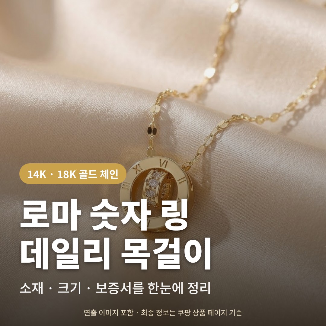 14K 18K 골드 체인에 로마 숫자 링 펜던트가 달린 데일리 목걸이 소개 카드