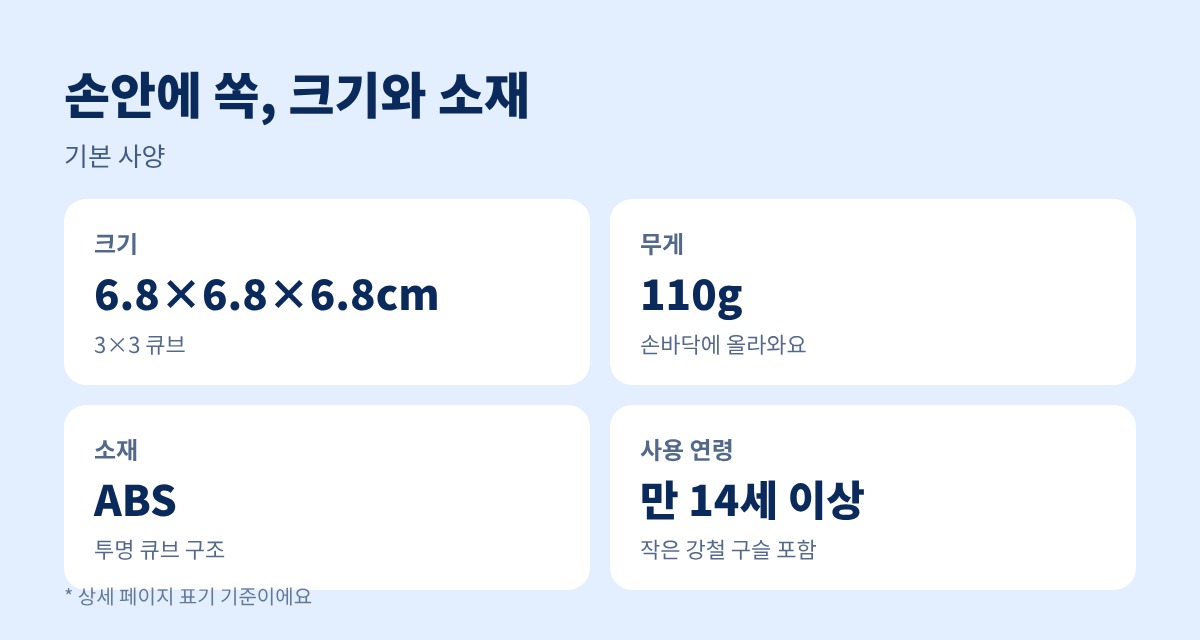 네오린 회전형 구슬 미로 탈출 큐브 크기 무게 소재 사용 연령 정리 카드