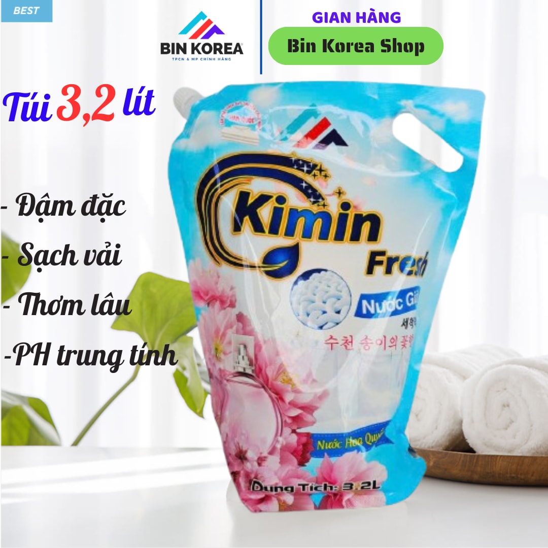 Nước Giặt Kimin Fresh Hương Nước Hoa Quyến Rũ Túi Lớn 3,2 Lít