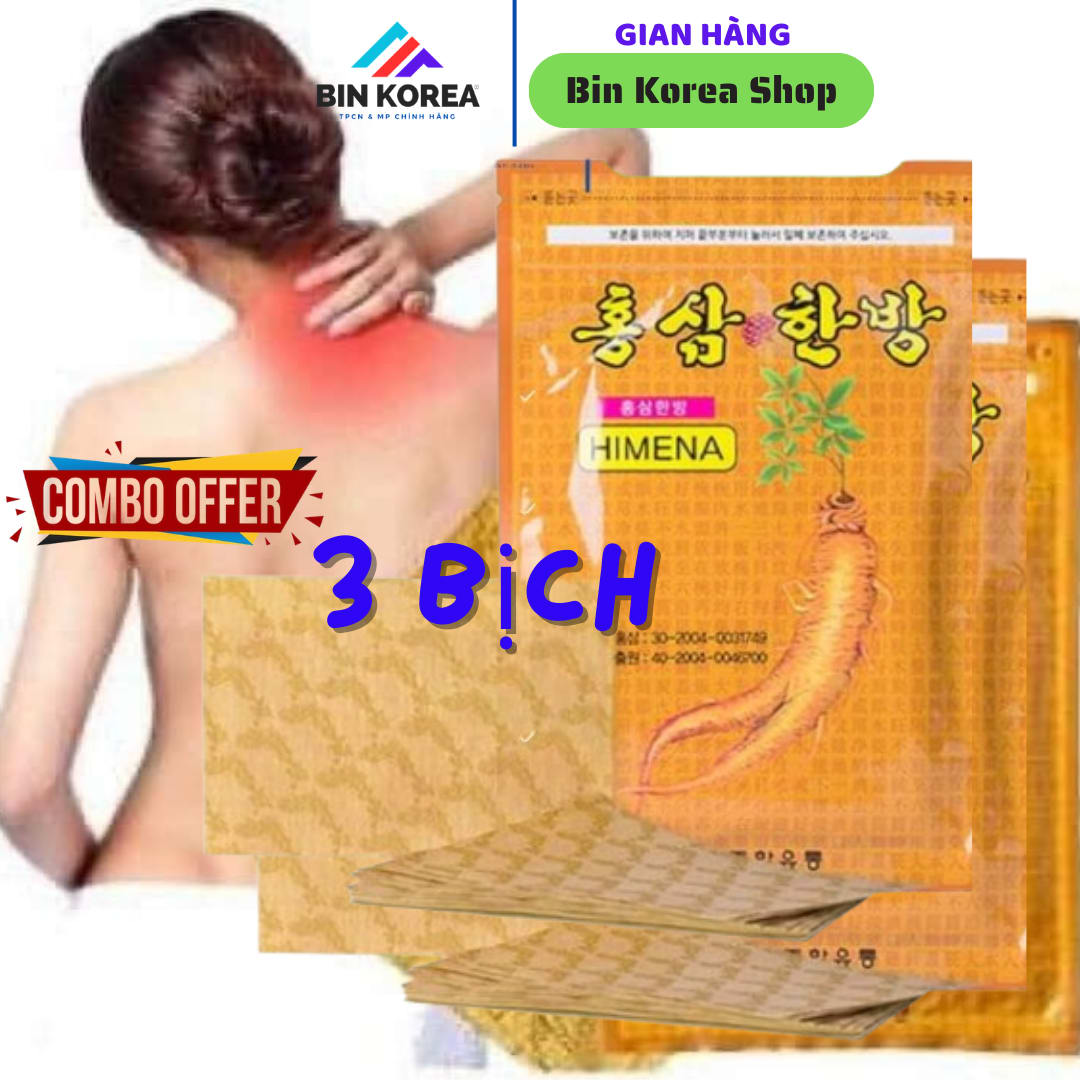 [Combo 3 Túi] Cao Dán Hồng Sâm Hemina Bản Màu Vàng Túi 20 Miếng