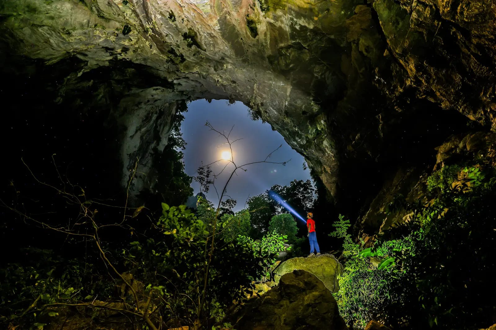 Under the full moon at Hang Pygmy in Phong Nha. Standing in the entrance of the world’s 4th largest cave feels like being on another planet