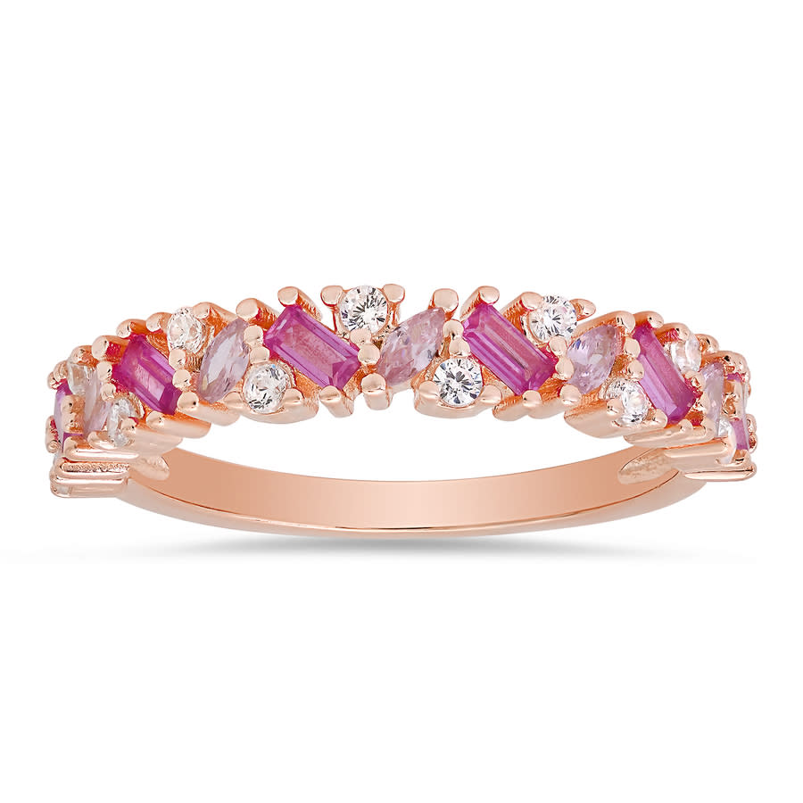 Kylie Harper 14K Rose Gold Over Silver Multi Shape Pink Sapphire Ombre Band Ring