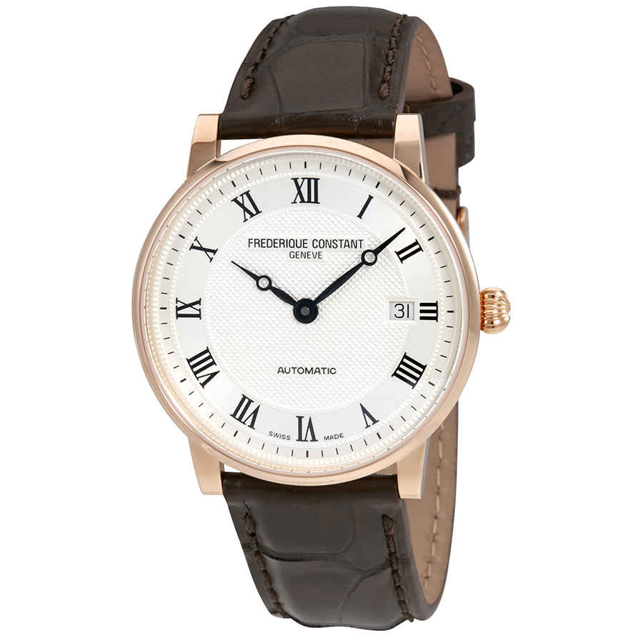 frederique constant rose gold plated leather analogue watch