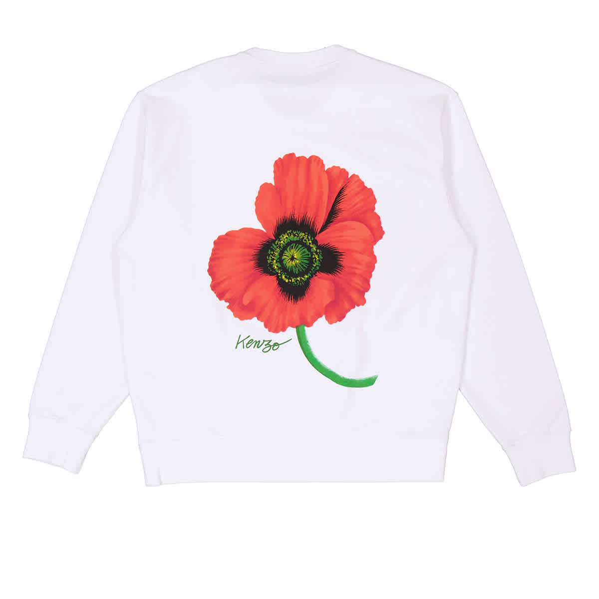 Kenzo Ladies White Poppy-Print Cotton Sweatshirt, Size Large