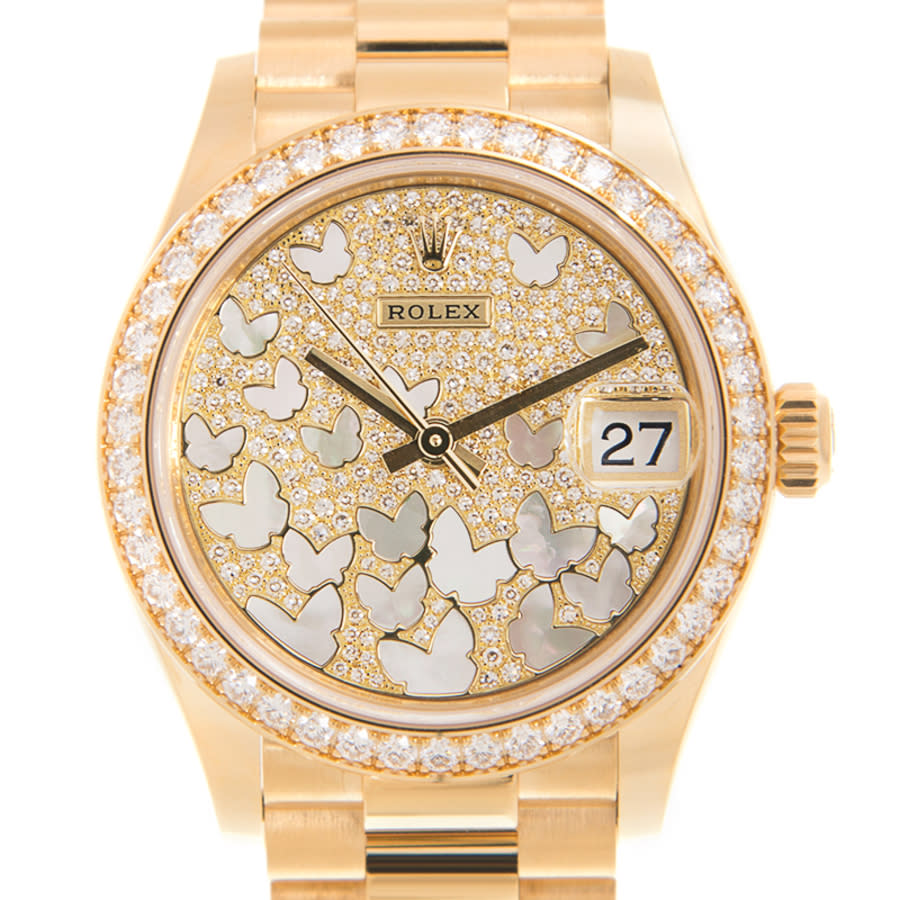 Rolex Datejust 31 Mother of Pearl Butterfly Diamond Dial Ladies President Watch 278288PAVEP