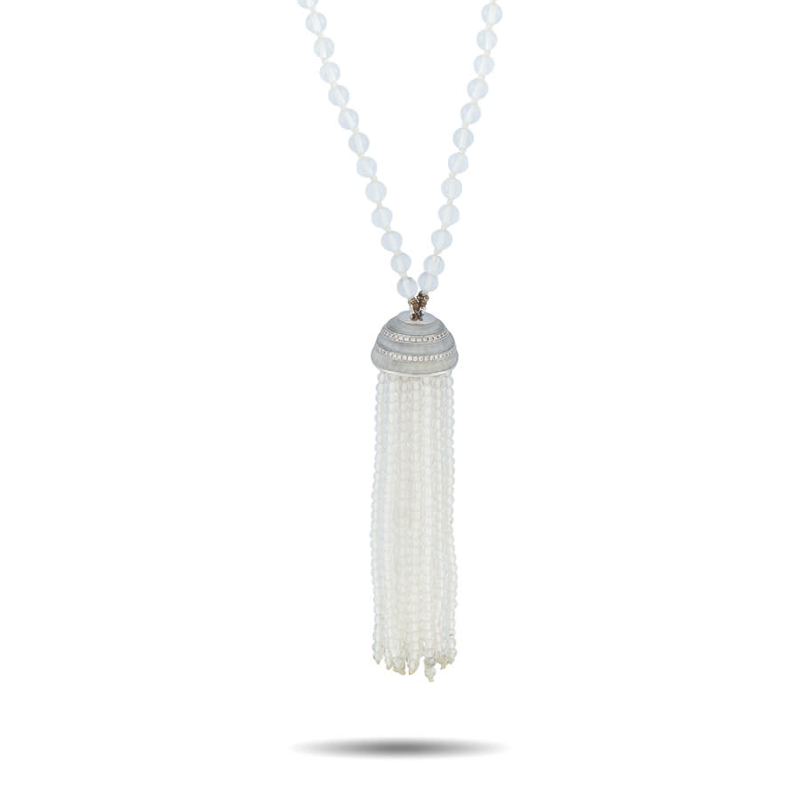 Pre-Owned Ivanka Trump 18K White Gold Diamond and Crystal Tassel Necklace IT05 042026