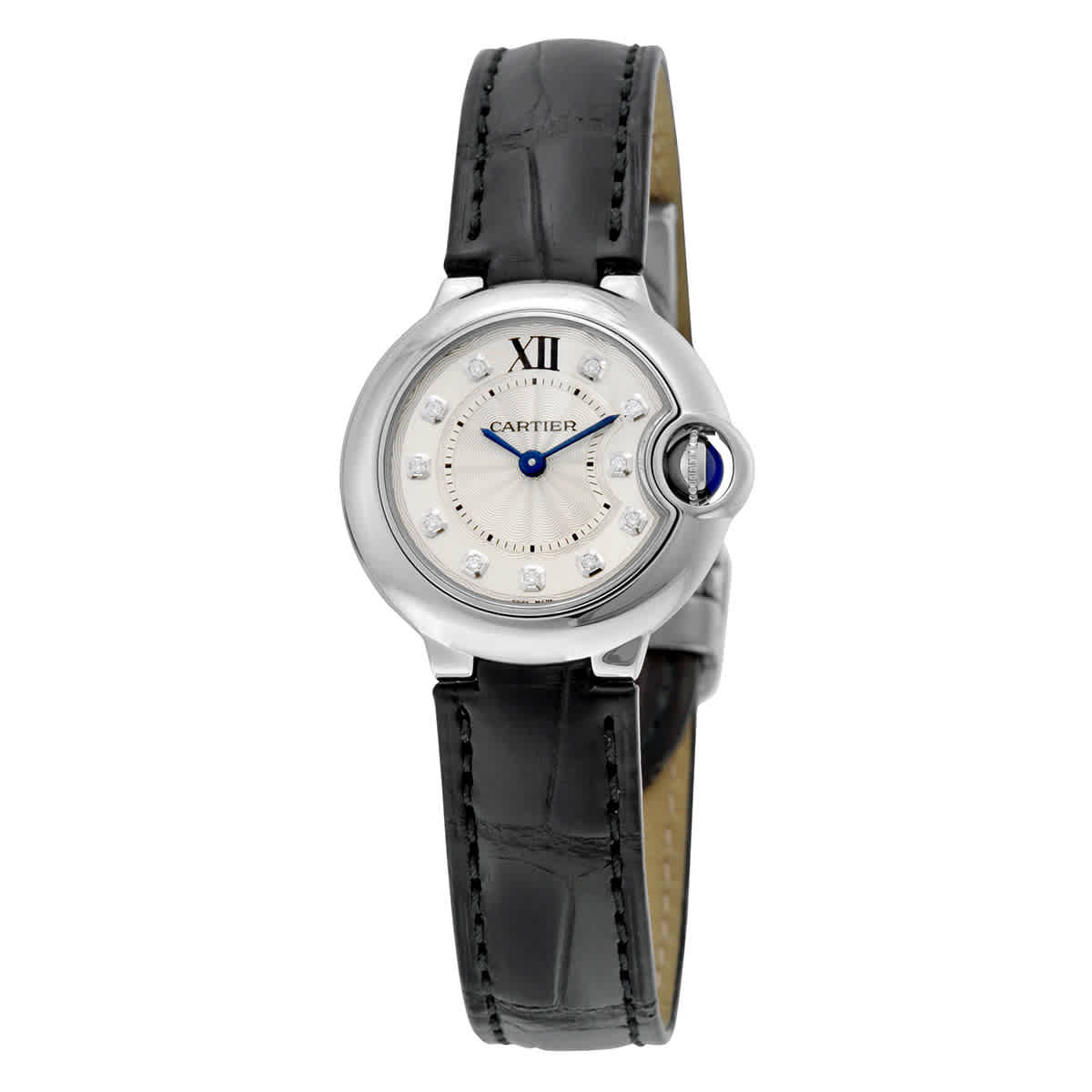 Cartier Ballon Bleu Silver Diamond Dial Black Alligator Leather W4BB0008