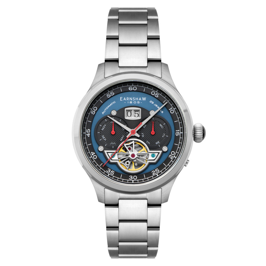 Thomas Earnshaw Baron Grand Date Calendar Open Heart Blue Dial Mens Watch ES-8187-44