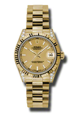 Rolex Datejust Lady 31 Champagne Dial 18K Yellow Gold President Automatic Ladies Watch 178238CSP