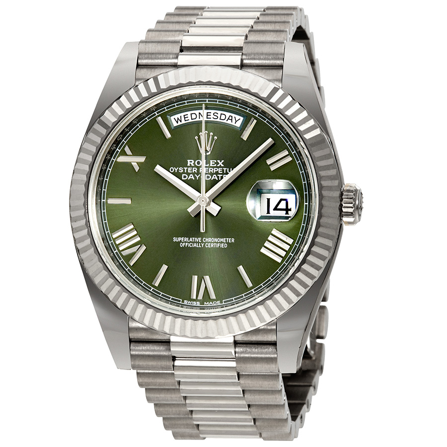Preowned Rolex DayDate Olive Green Dial Mens Watch 228239GNSRP