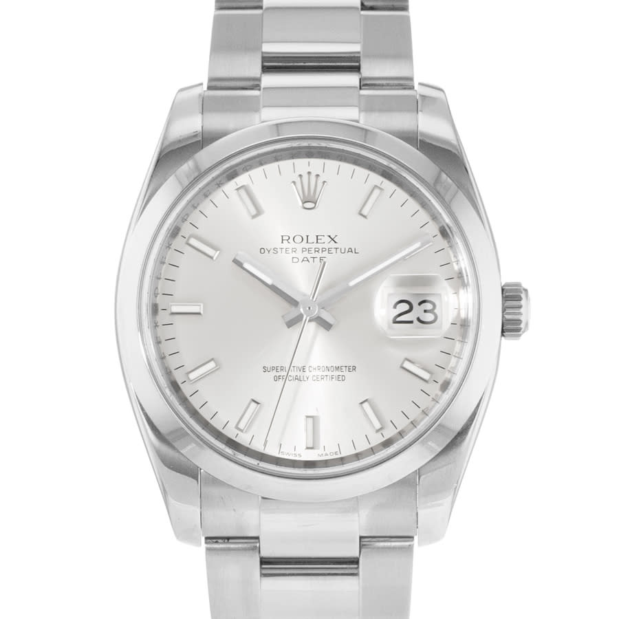 Preowned Rolex Oyster Perpetual Date Automatic Chronometer Silver Dial Mens Watch 115200 SSO