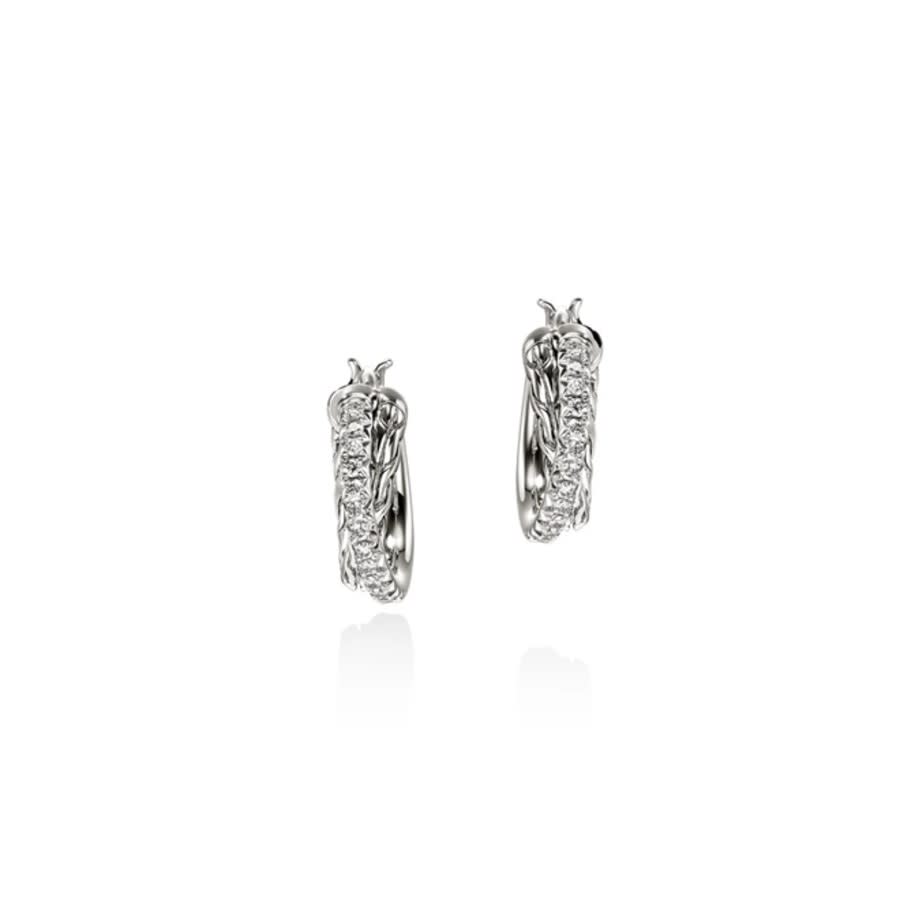 John Hardy Essential Pave Crossover Hoop Earring Sterling Silver Diamonds 15MM - EBP987132DI 1225$