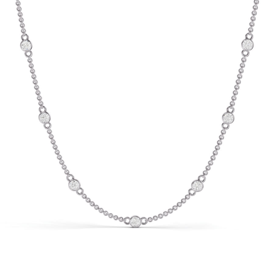 Diamond2Deal 14K White Gold 2ctw Ct Bezel Set Lab Grown Diamond Station Necklace E-F VS1-VS2 1200$