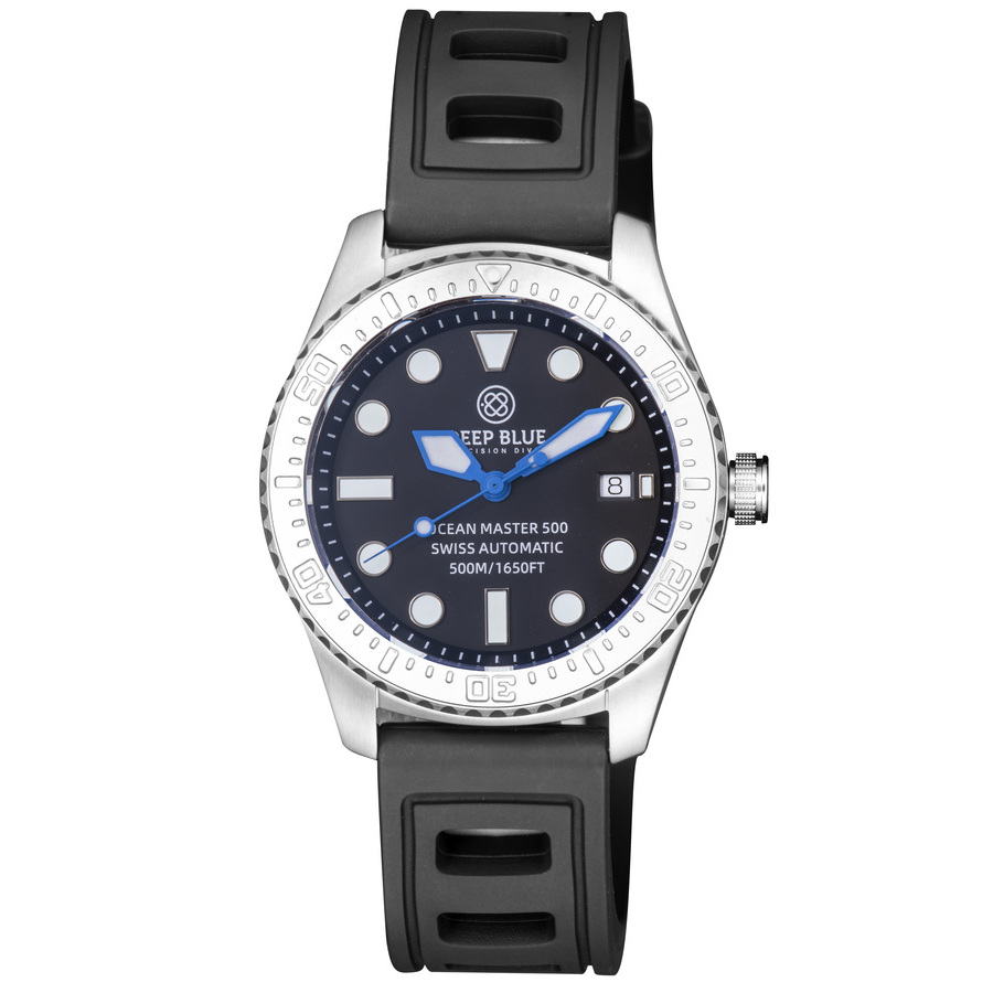 Deep Blue Ocean Master 500 Automatic Black Dial Mens 40 mm Watch OM500BLKBLURNDHR