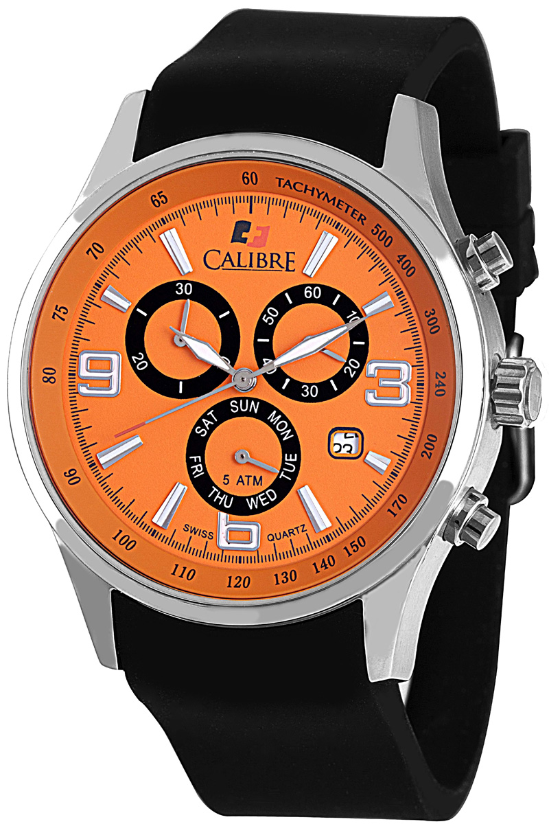 Calibre Mauler Orange Dial Chronograph Black Rubber Mens Watch SC-4M1-04-079