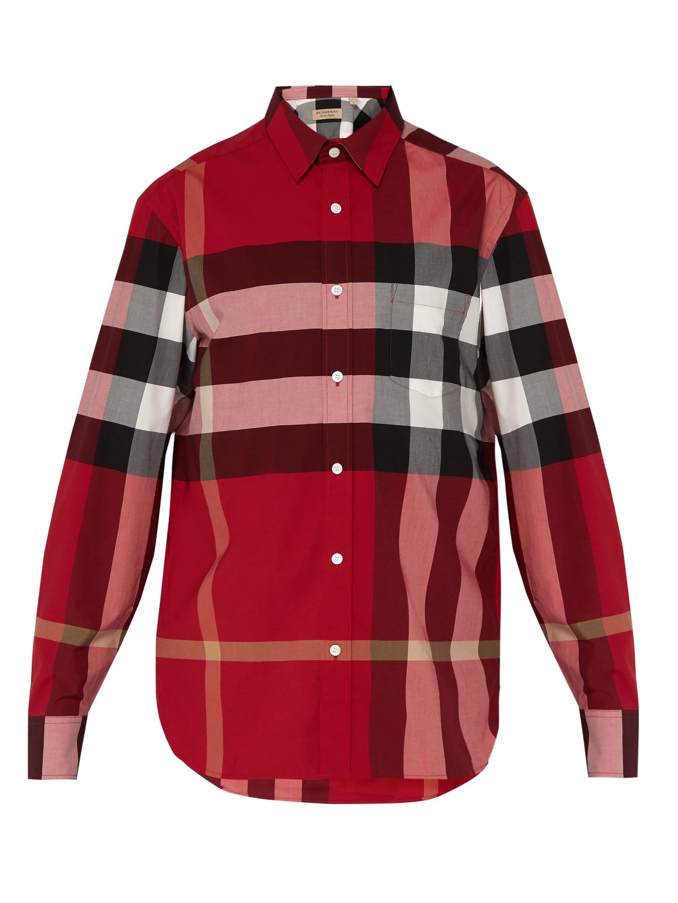 bright red button shirt printed