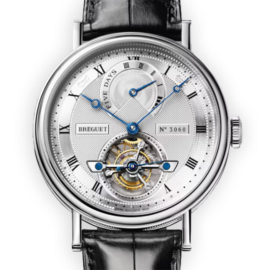 Breguet Tourbillon Silver Dial Platinum Black Leather Mens Watch 5317PT129V6 94995$