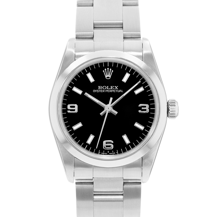 preowned rolex oyster perpetual 31 automatic chronometer black dial mens watch 67480 bkso