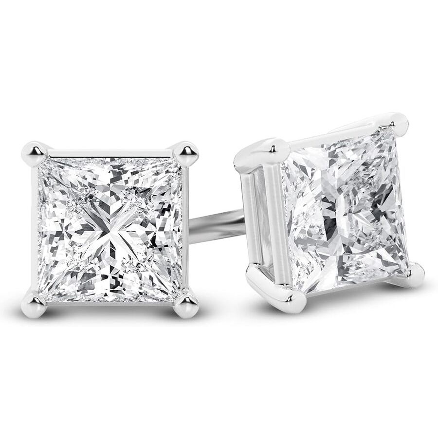 Brilliant Diamond 14K White Gold IGI Certified 1.50 Carat Princess Cut Lab Grown Diamond Stud Earrings for Women, VS Clarity, E-F Color