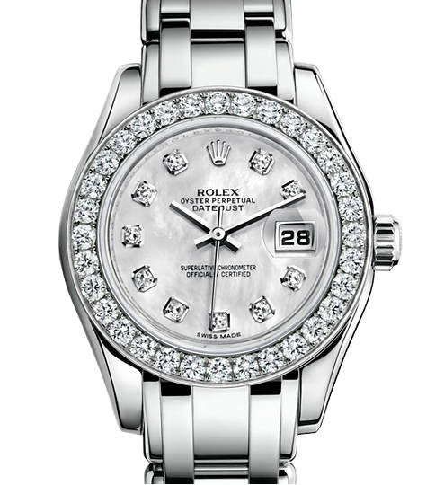 Rolex LadyDatejust Pearlmaster White Mother Of Pearl Diamond Dial 18K White Gold Automatic Ladies Watch 80299MDPM