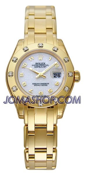 Rolex LadyDatejust Pearlmaster White Dial 18K Yellow Gold Automatic Ladies Watch 80318WAPM