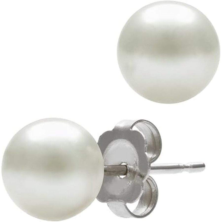 Belacqua 55-60mm White Freshwater Button Pearl Stud Earrings in 14KWhite Gold Jewelry for Women 82$