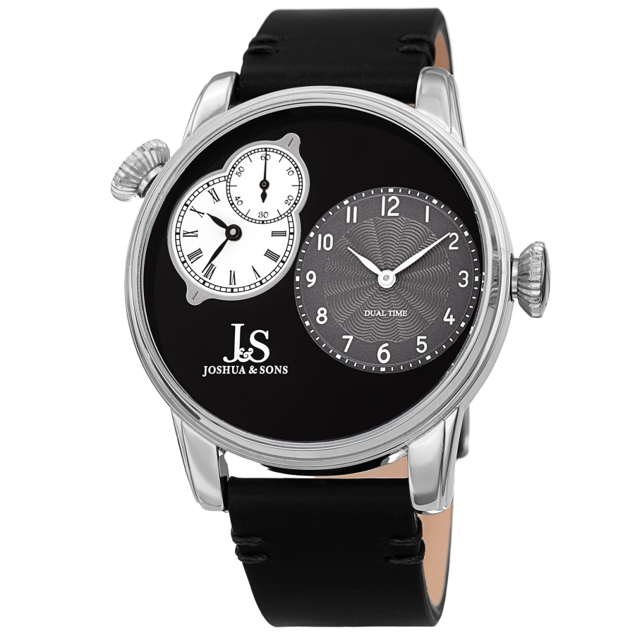 Joshua and Sons Dual Time Quartz Black Dial Mens Watch JX142SSBK