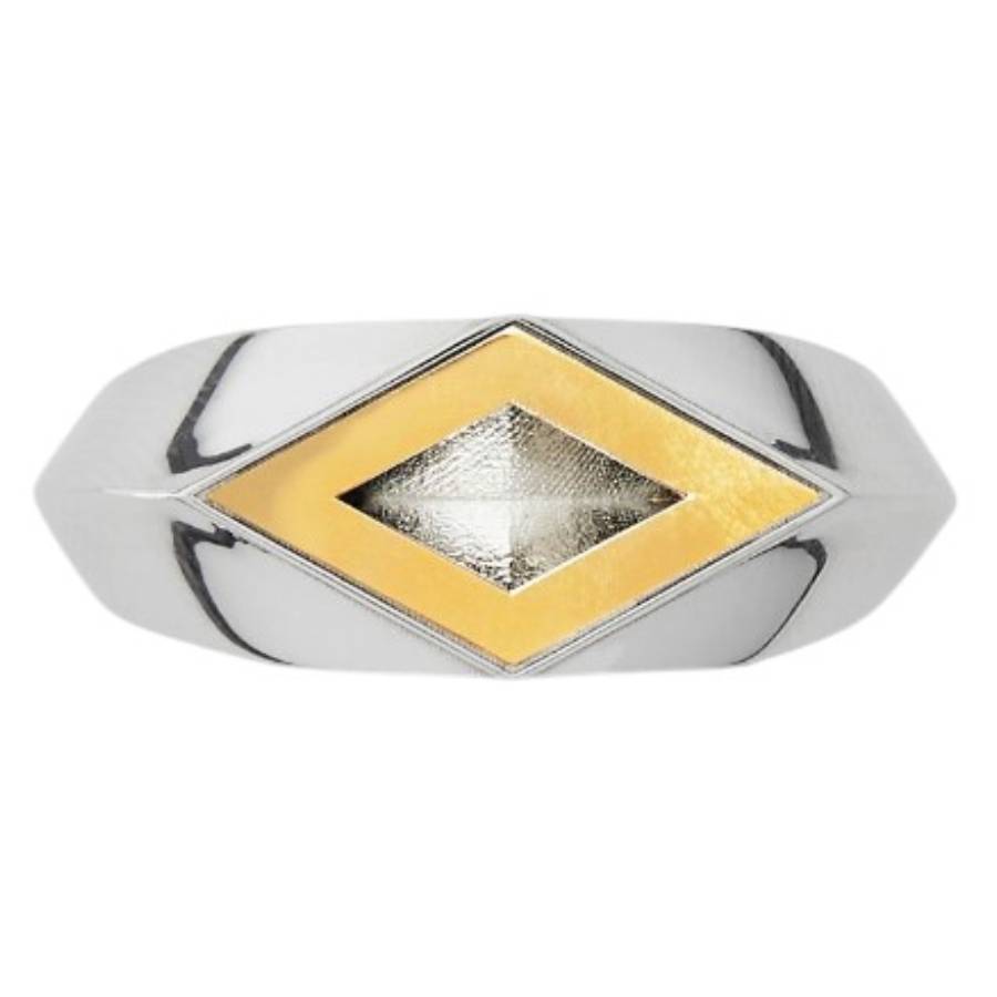 Burberry Silver and Gold-plated Hollow Ring, Size 57