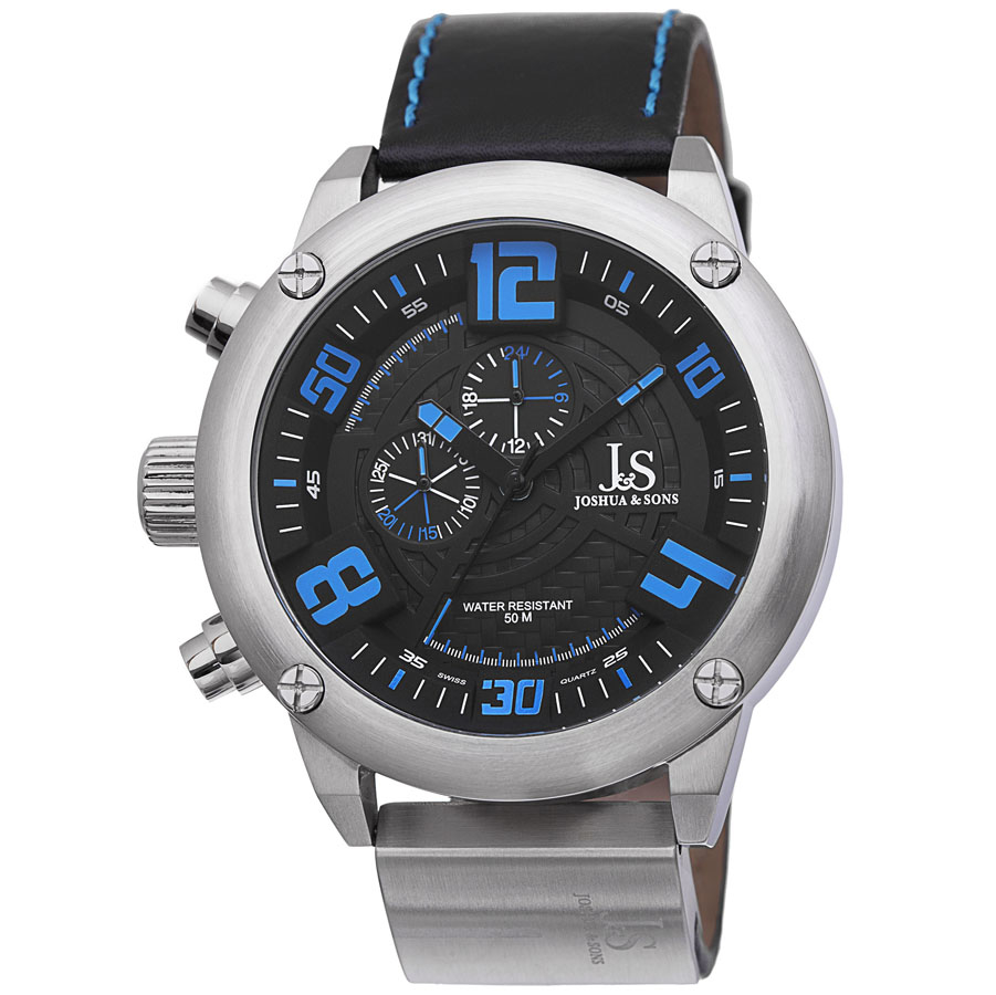 Joshua Sons Steel Multifunction Black Dial Black Leather Mens Watch JS70BU 87$