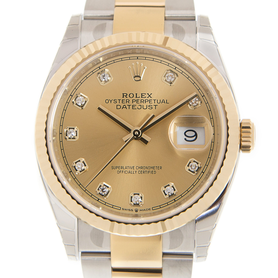Rolex Datejust 36 Champagne Diamond Dial Mens Steel and 18kt Yellow Gold Oyster Watch 126233CDO