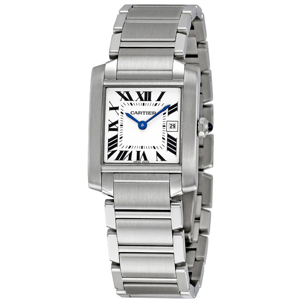 Pre-owned Cartier Tank Francaise White Grained Dial Unisex Watch W51011Q3