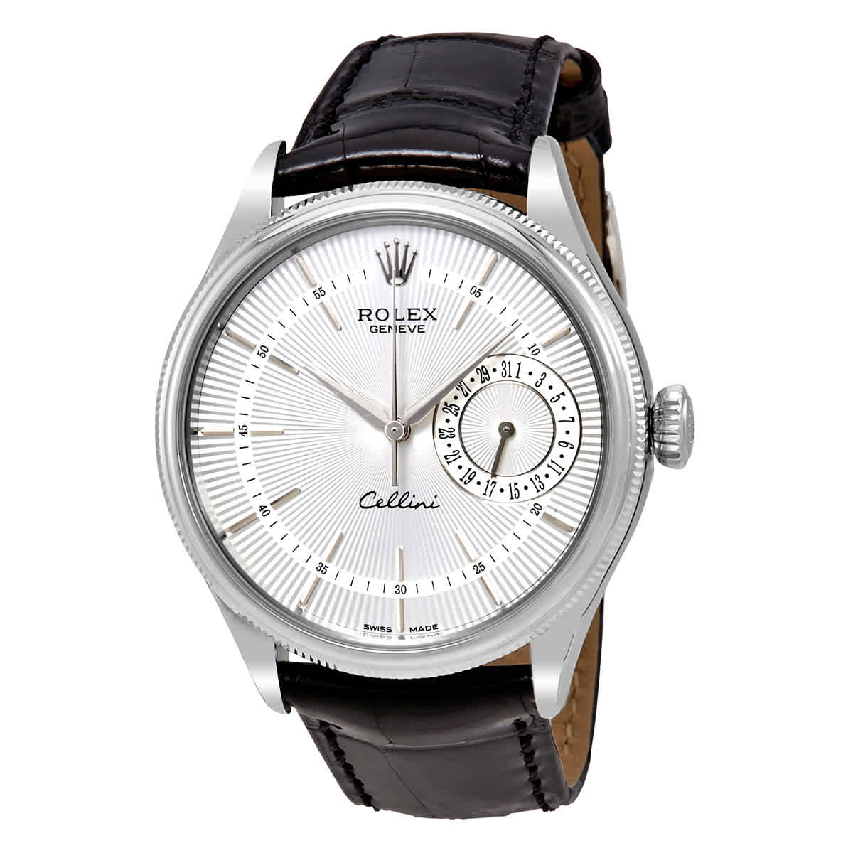 Rolex Cellini Date Silver Dial 18K White Gold Mens Watch 50519SSBKL