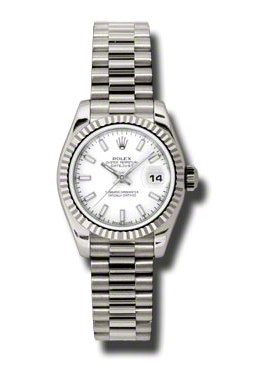 Rolex LadyDatejust 26 White Dial 18K White Gold President Automatic Ladies Watch 179179WSP