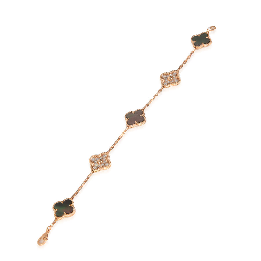 Pre-Owned Van Cleef Arpels Rose Gold Mother Of Pearl Diamond Alhambra Bracelet 16250$