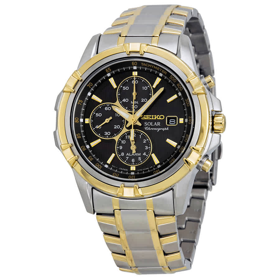 seiko solar chronograph black and gold