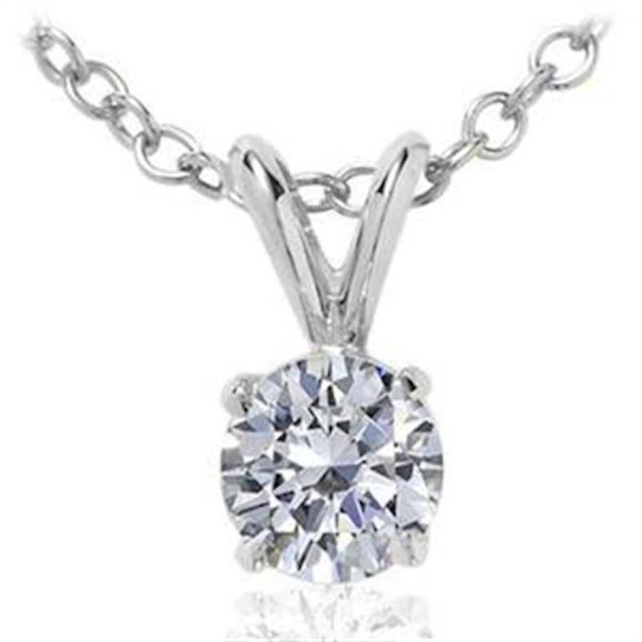 Maulijewels 34 Carat Natural Round White Diamond Solitaire Pendant In 14K Solid White Gold With 18 14K White Gold Plated Sterling Silver Box Chain 1100$