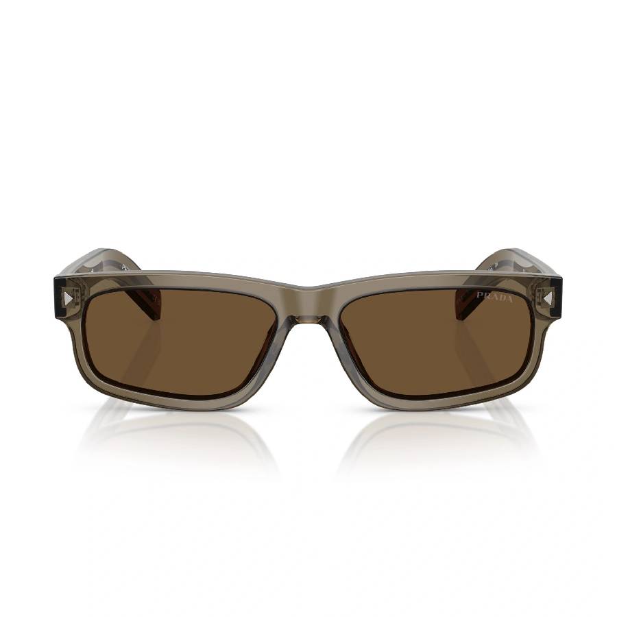 Prada Dark Brown Rectangular Mens Sunglasses PR B11S 18T70F 55